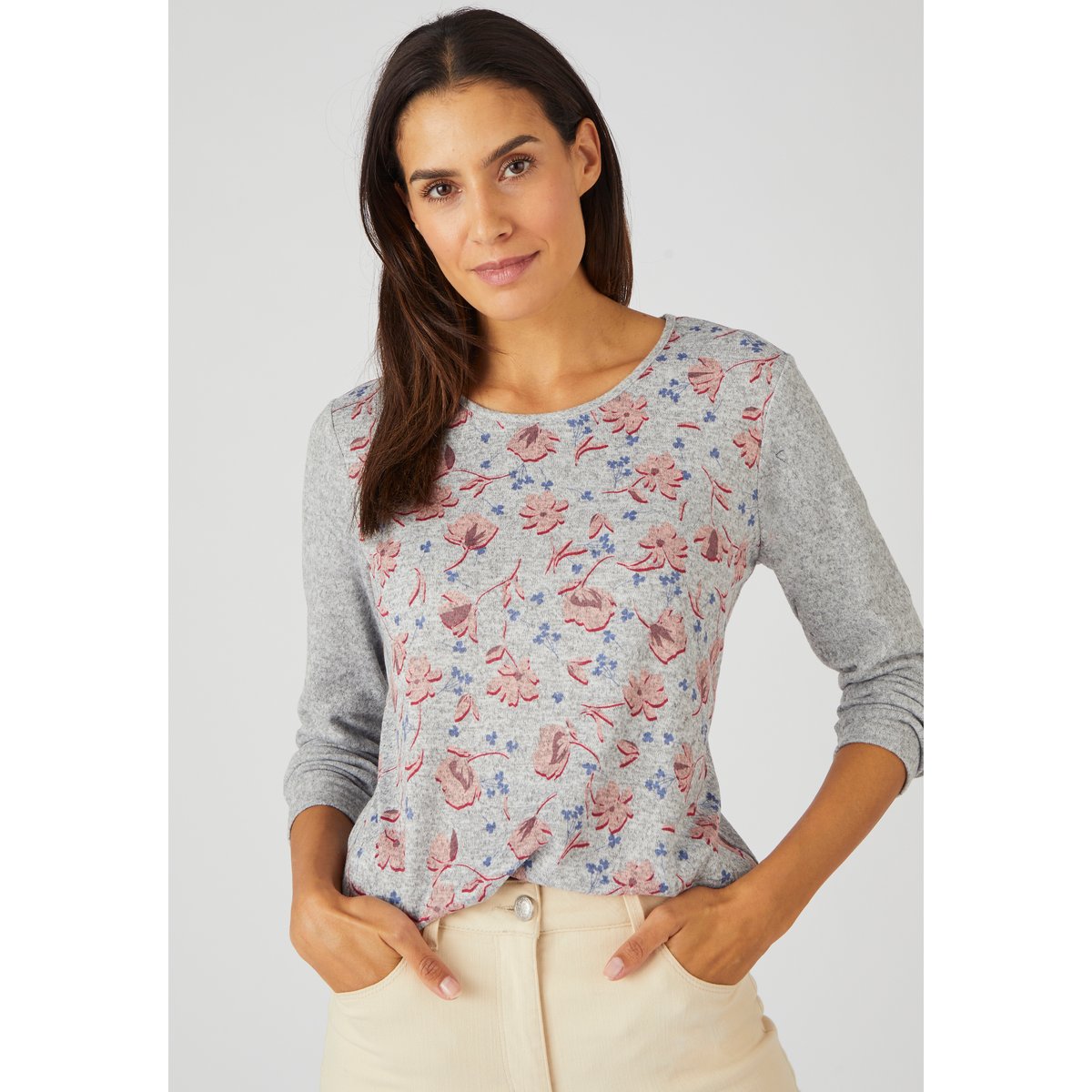 Tee-shirt maille chaude fleuri rose fleuri, DAMART