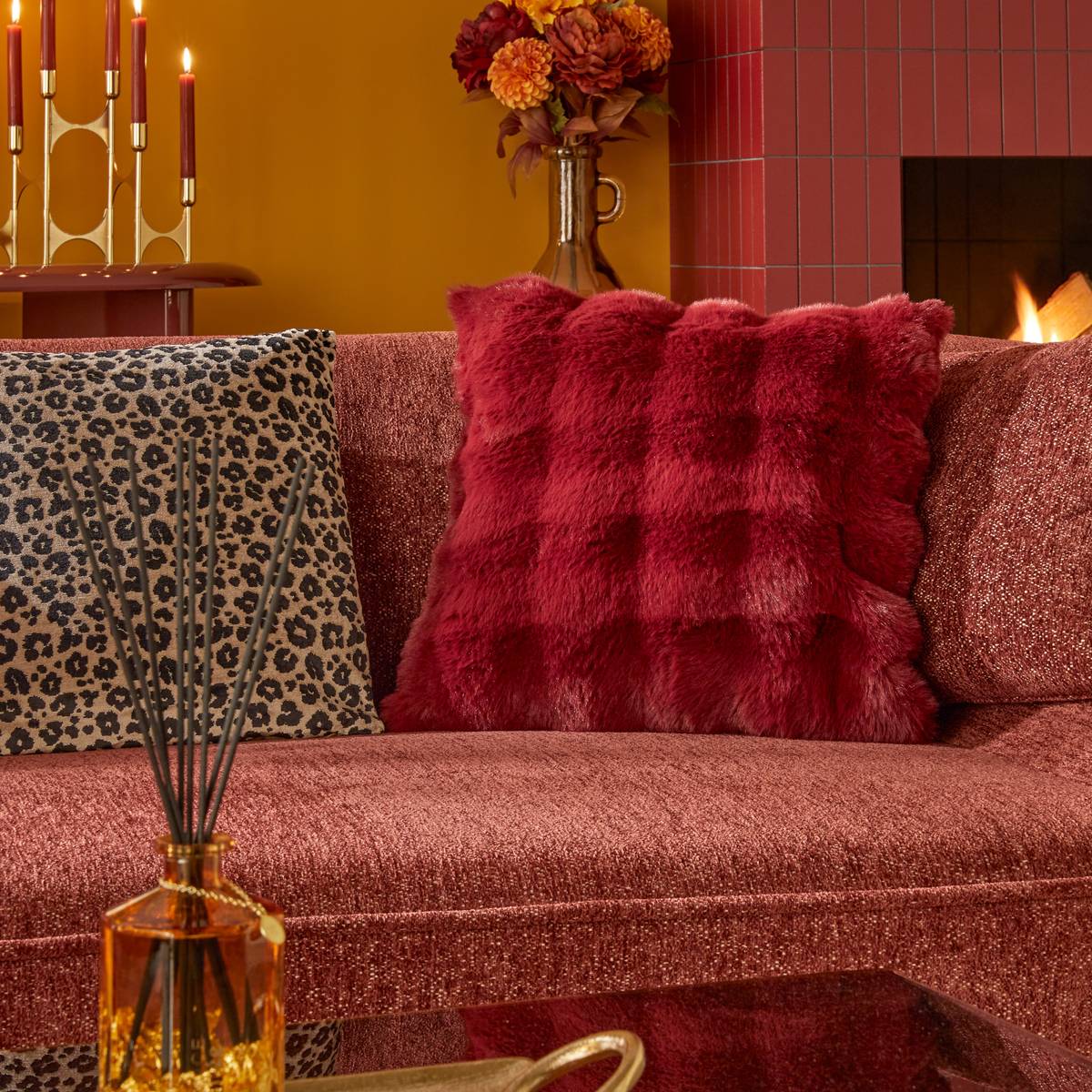 Coussin carré ZEPHY rouge grenat, ATMOSPHERA