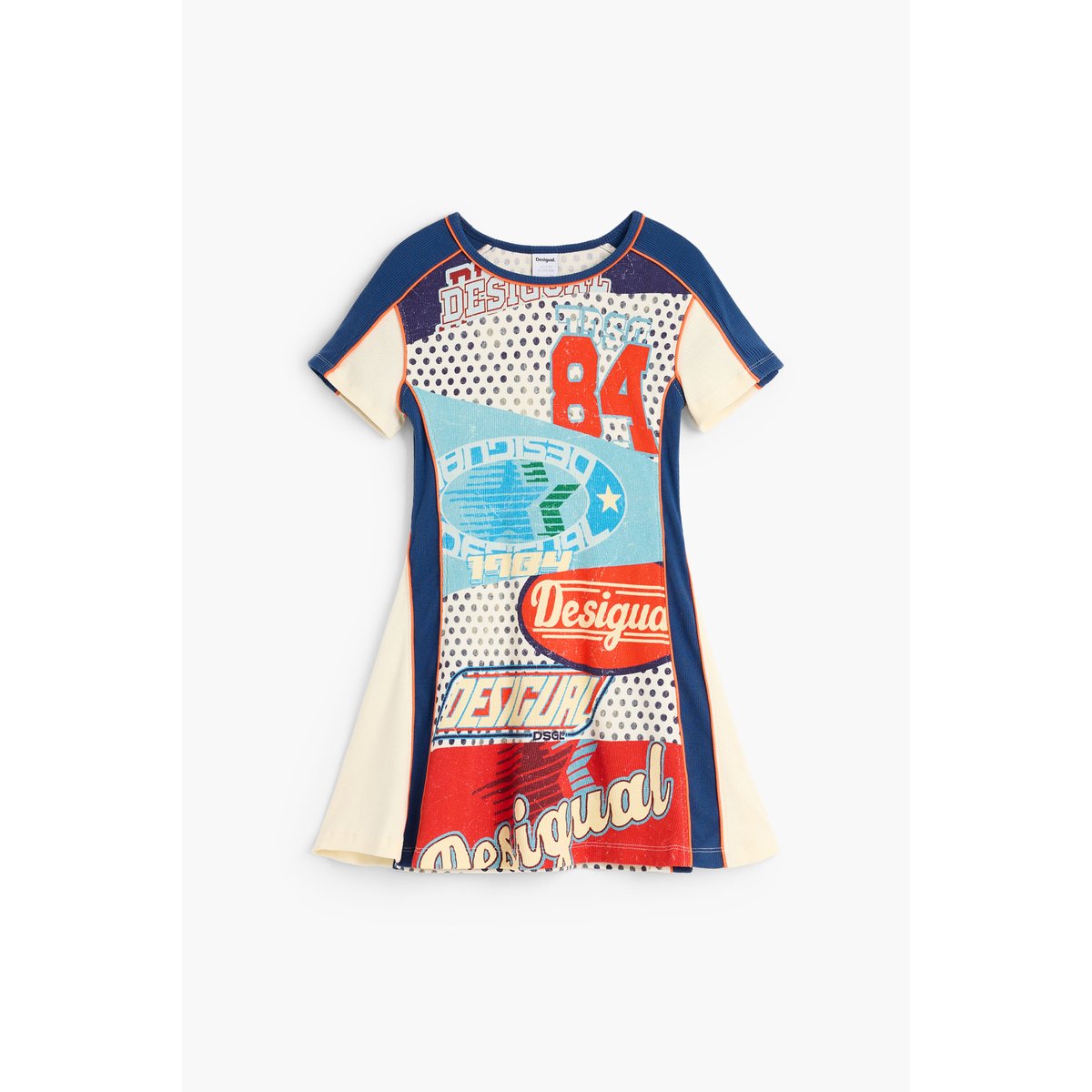 Robe évasée imprimée beige, DESIGUAL
