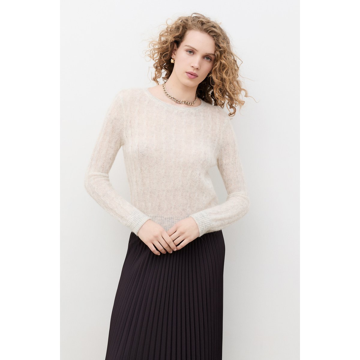 Pull droit col rond MSYDNEY ecru, CAROLL