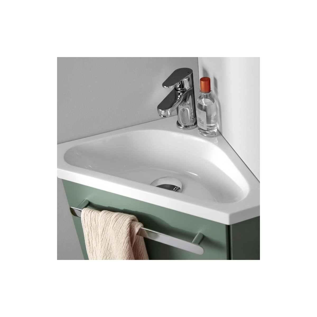 Meuble lave-mains d'angle suspendu SKINO vert satiné, MOB IN