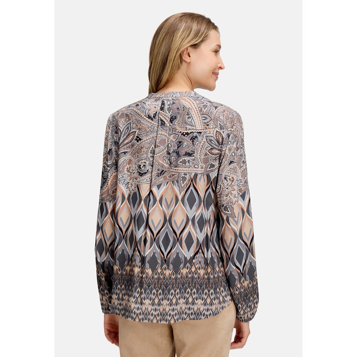Chemisier long à col droit gris/beige, BETTY BARCLAY