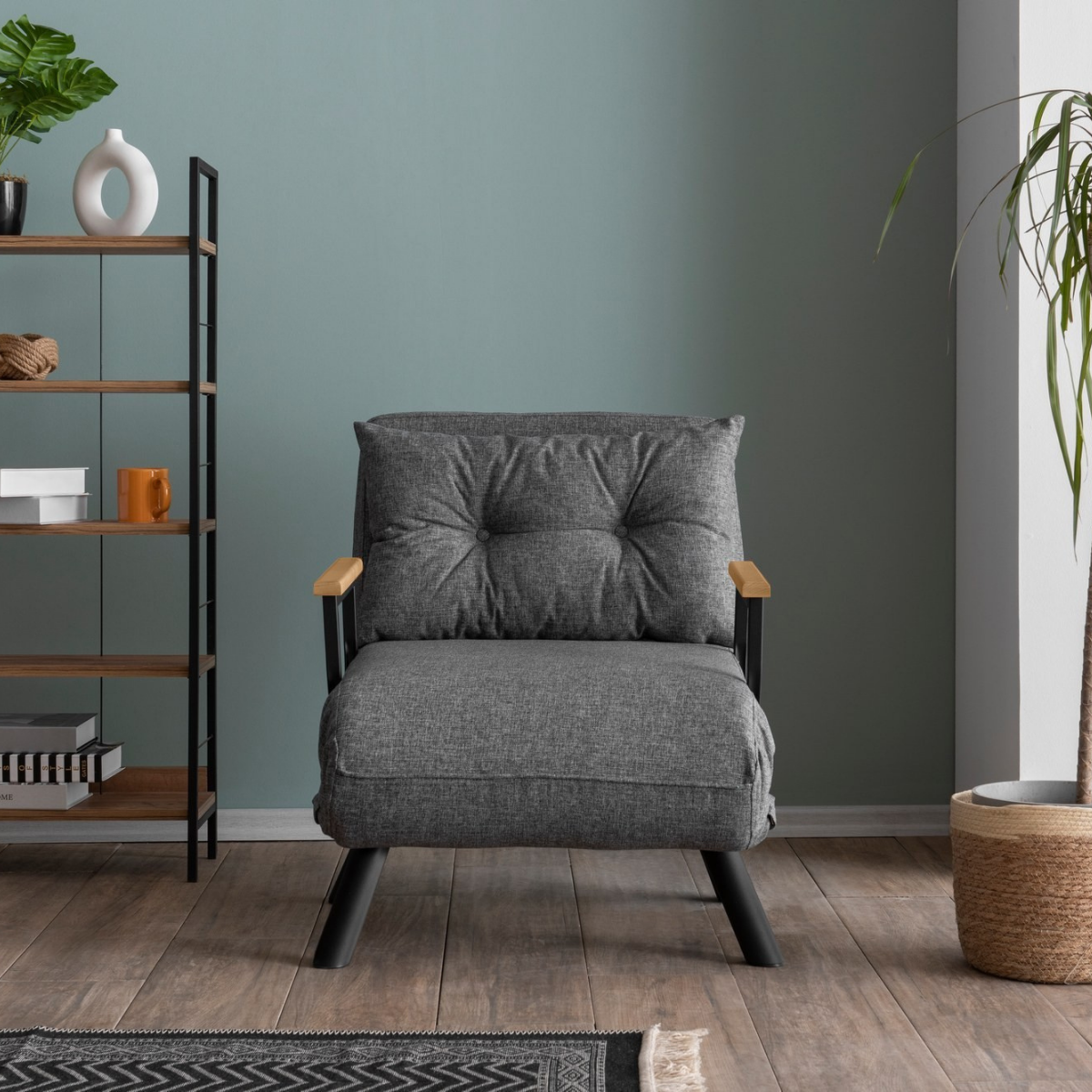 Fauteuil convertible en tissu - SANDO gris, CALICOSY