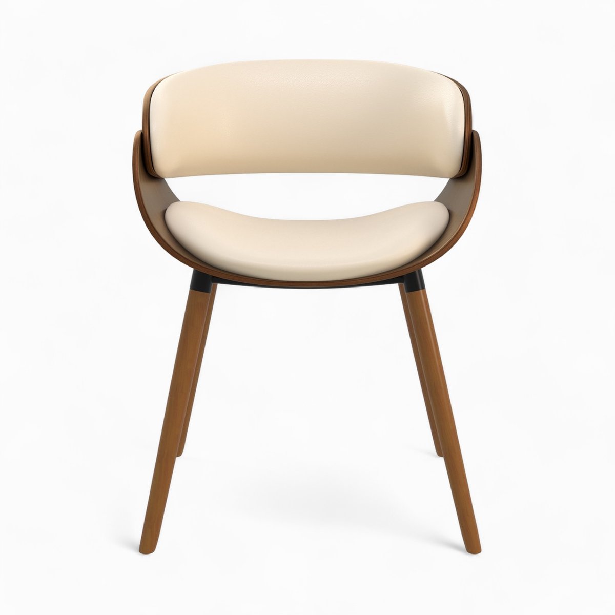 Chaise en cuir synthétique plaqué noyer - POLO beige, MAISON PAVANE