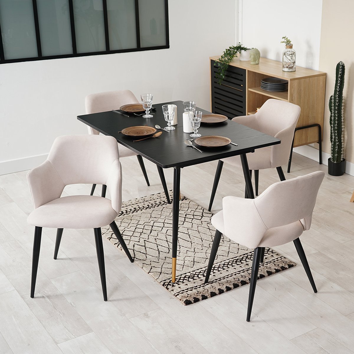 Ensemble de table à manger extensible à allonge avec 4 chaises, WHALEN4PCSSET beige, MEUBLES COSY