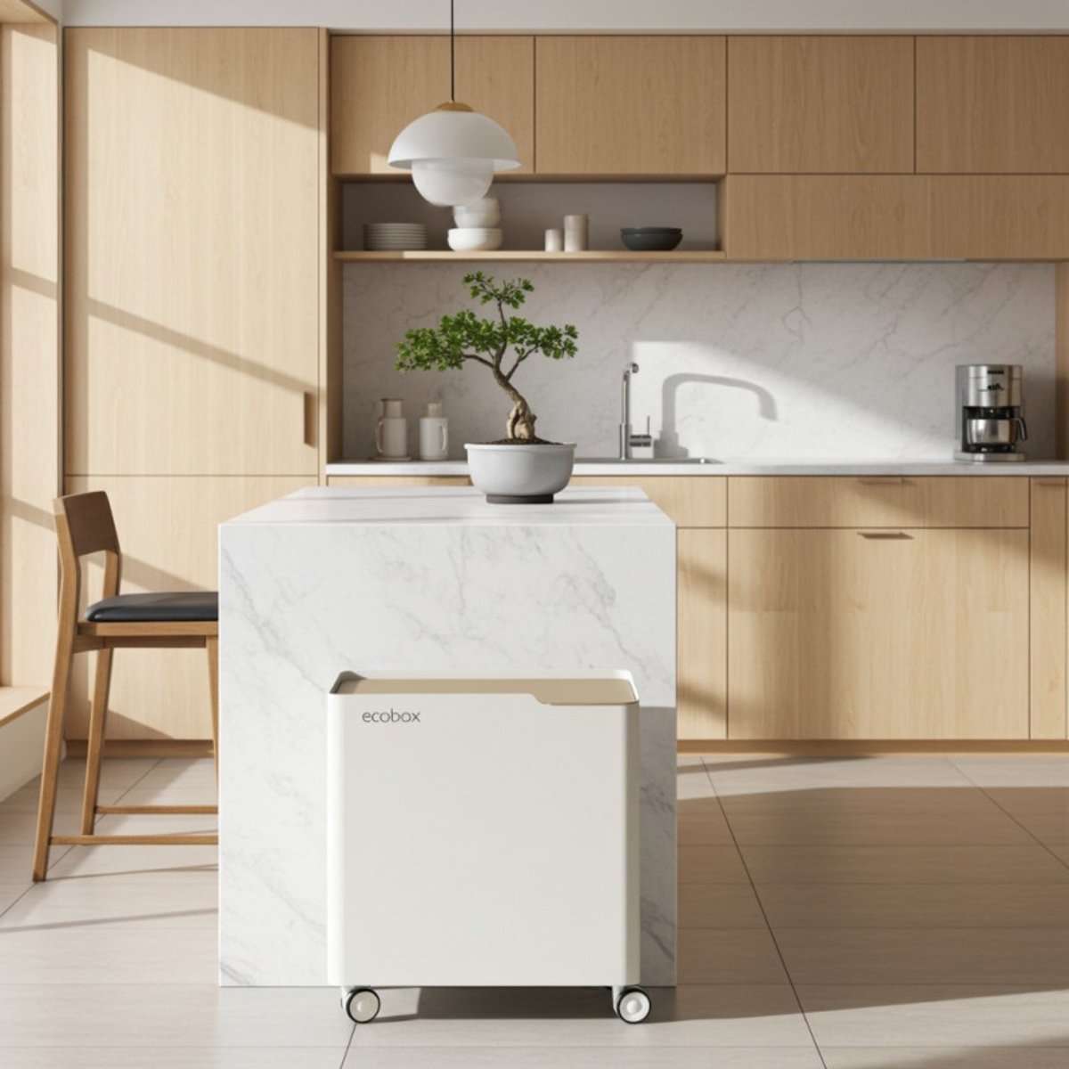 Poubelle de tri ECOBOX 60 L, Design compact sur roulettes sable, DON HIERRO