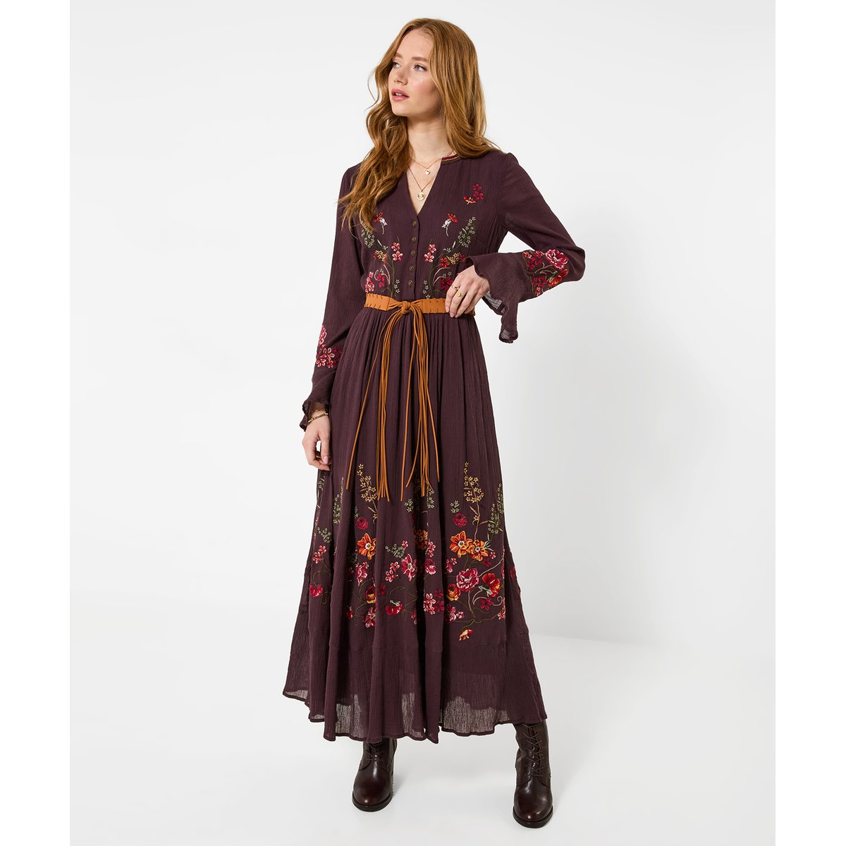 Magnifique Robe Longue Brodée Boutique marron, JOE BROWNS