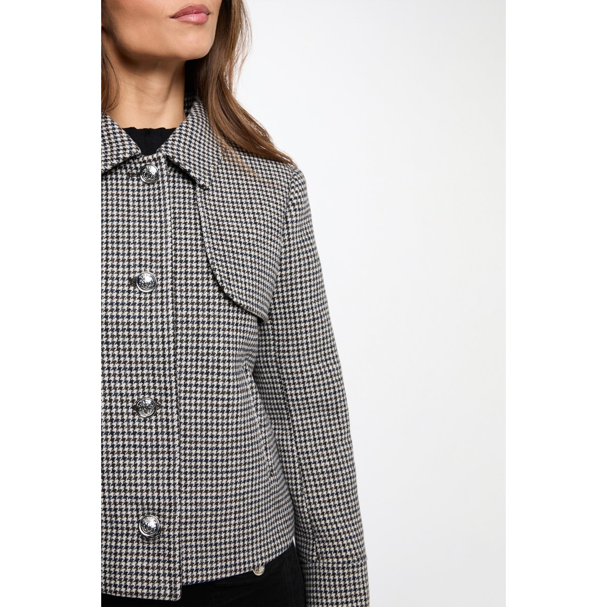 Manteau court col tailleur multicolore, MORGAN