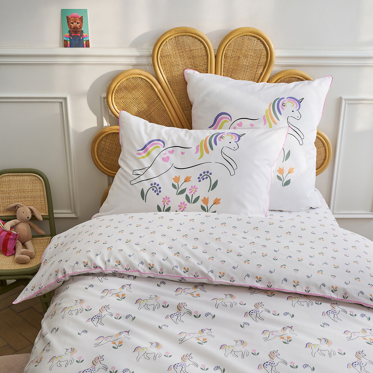Drap-housse enfant, en 50% coton recyclé, bonnet 25 cm, imprimé licornes, TAMILA imprimé animal, LA REDOUTE INTERIEURS