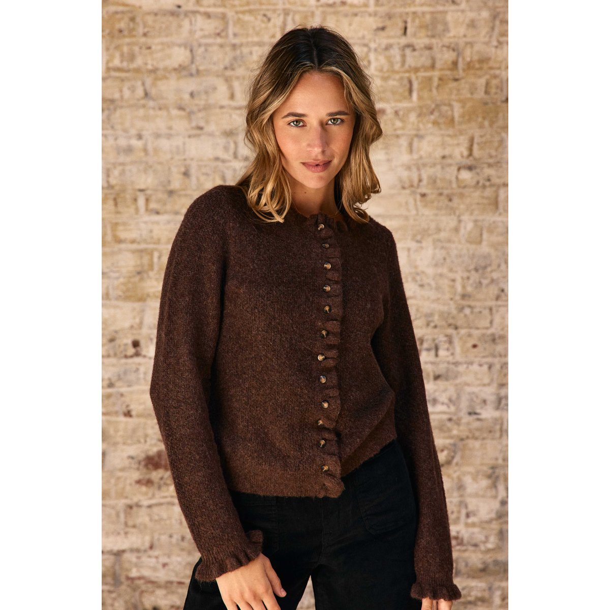 Gilet col rond uni MUDYA 16-marron, LA PETITE ETOILE