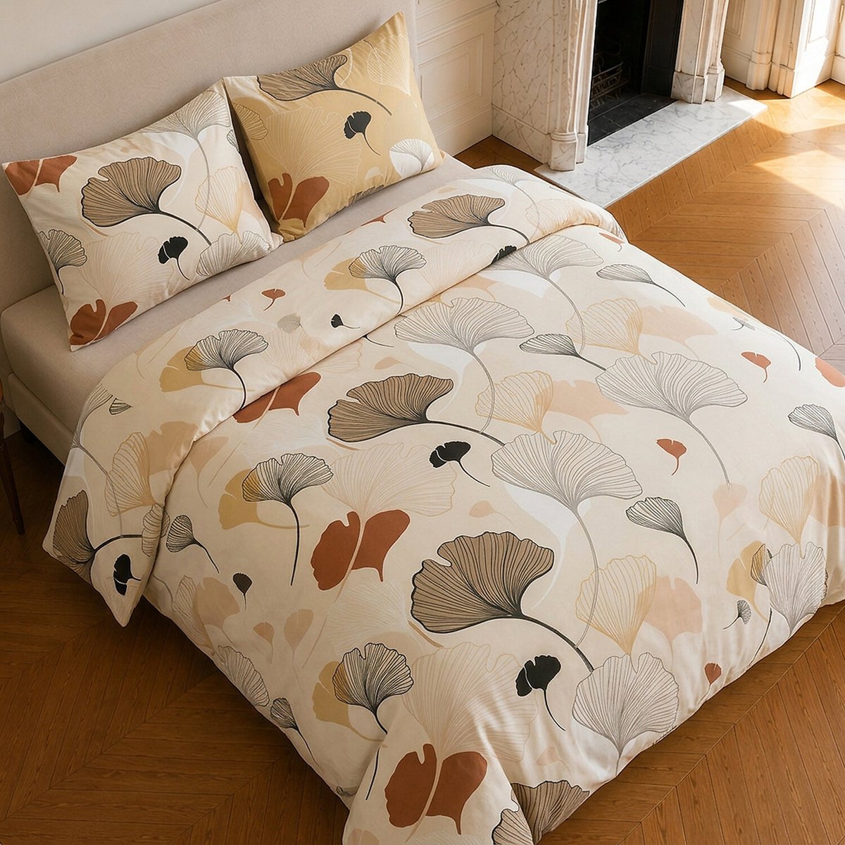 Parure de lit en coton motif floral, MINKLY beige, C DESIGN HOME TEXTILE