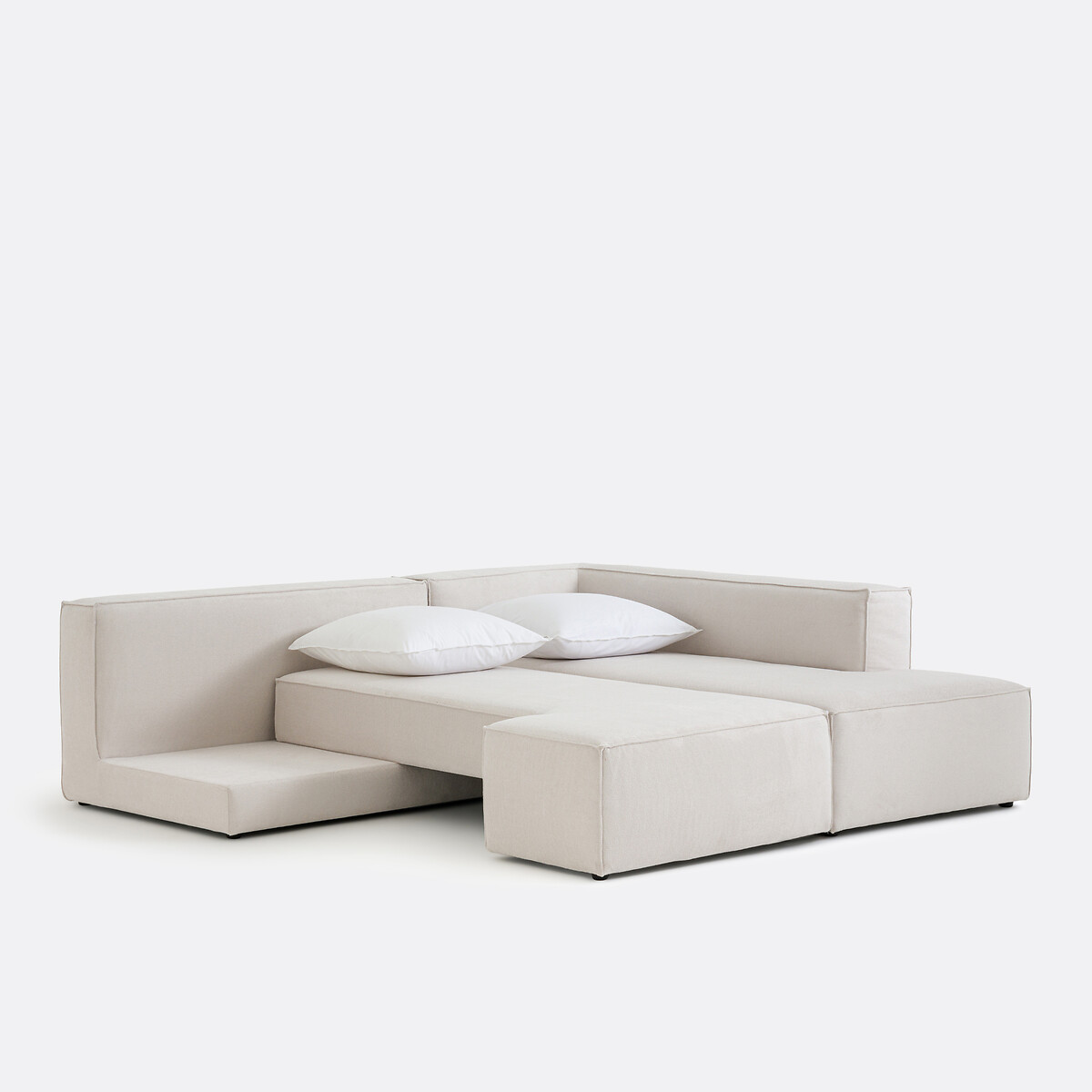Canapé angle convertible polyester texturé, Ginosa ecru, LA REDOUTE INTERIEURS