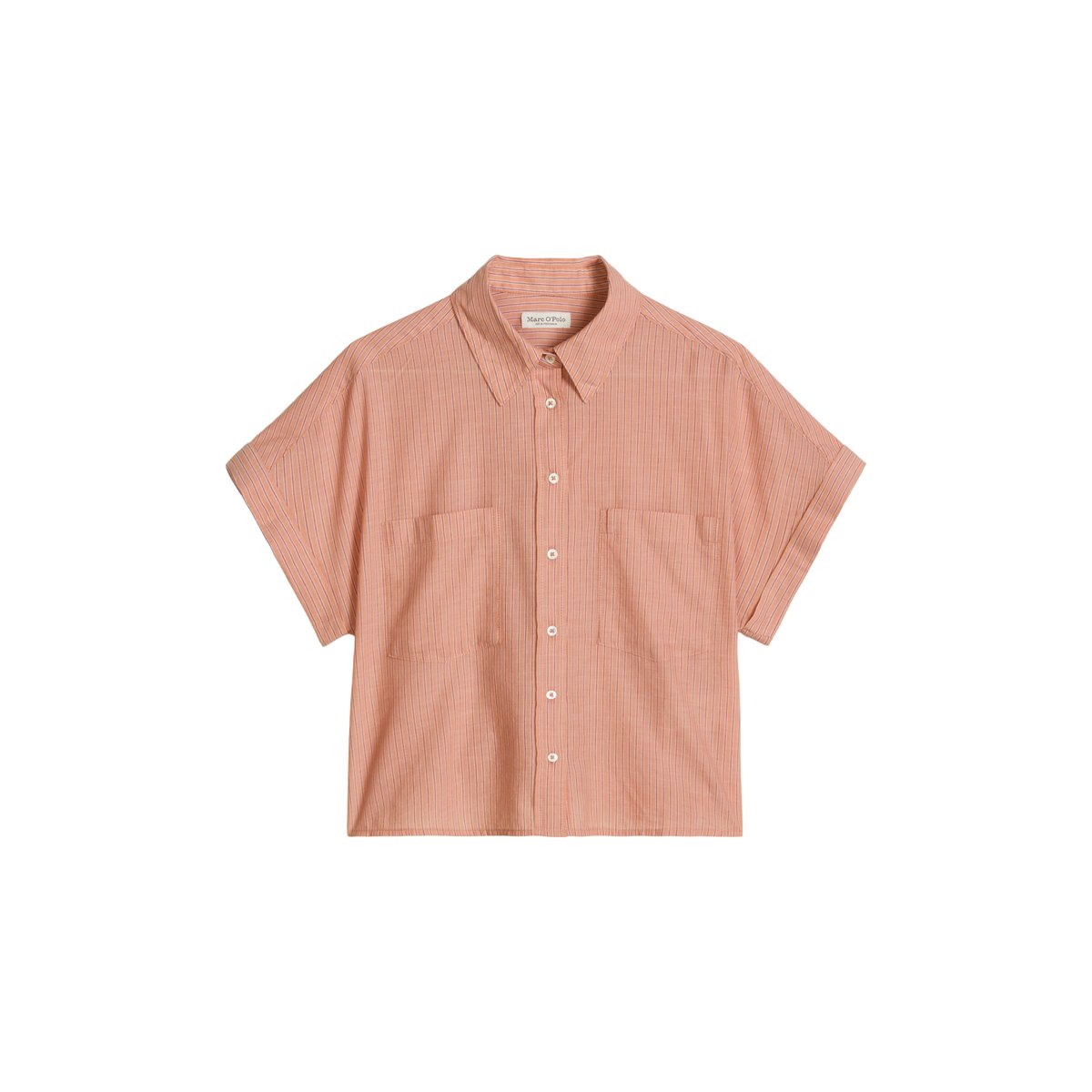 Blouse rayée relaxed en voile de coton orange, MARC O'POLO