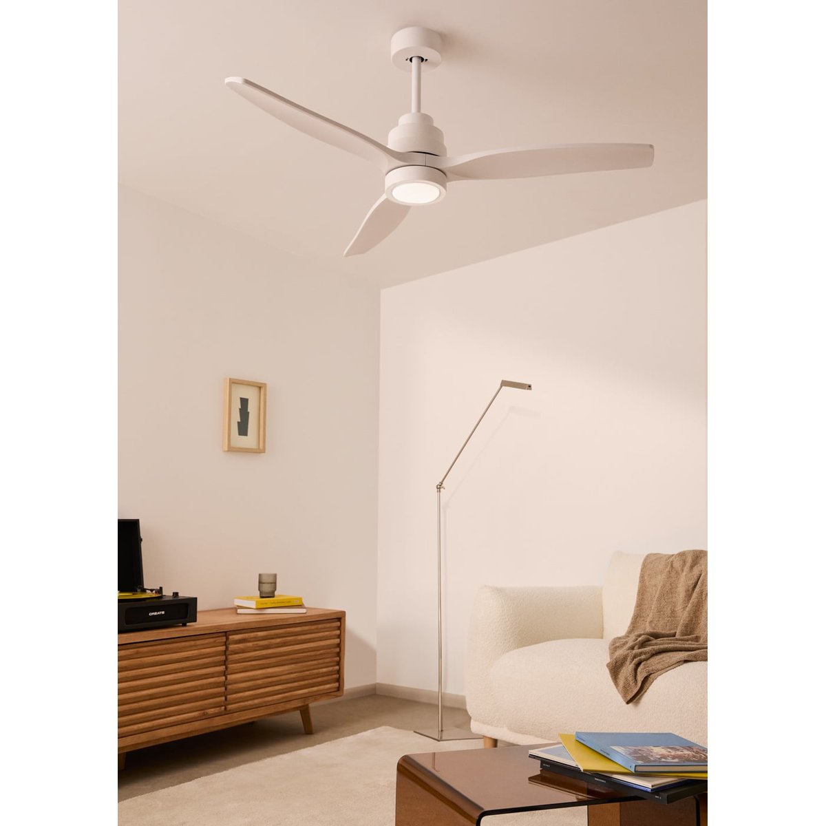 Ventilateur de plafond 40W avec lumière avec contrôleur mural WIND STYLANCE NATURAL WOOD blanc/blanc, CREATE