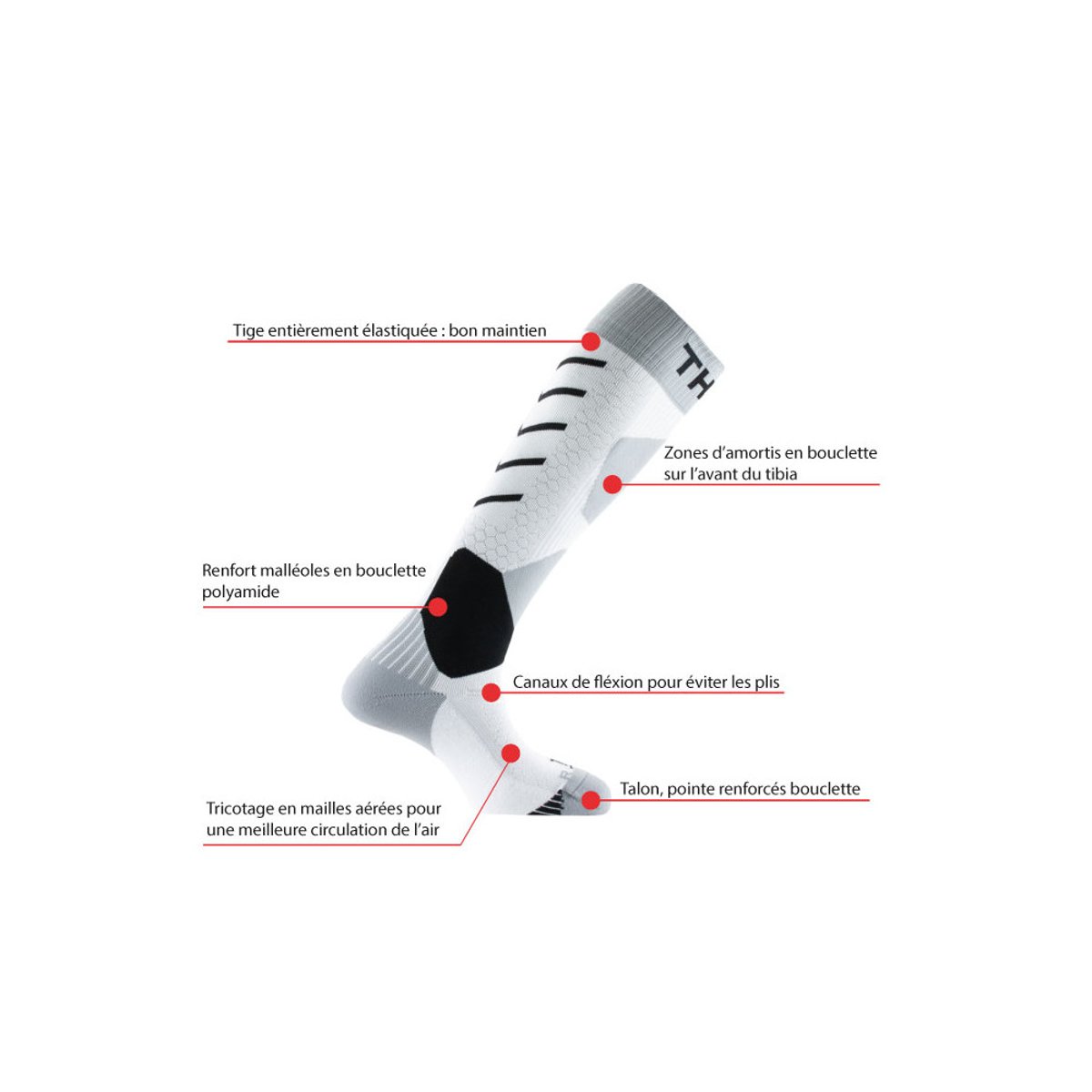 Mi-bas ski Thyo Signature en polyamide MADE IN FRANCE blanc gris, THYO