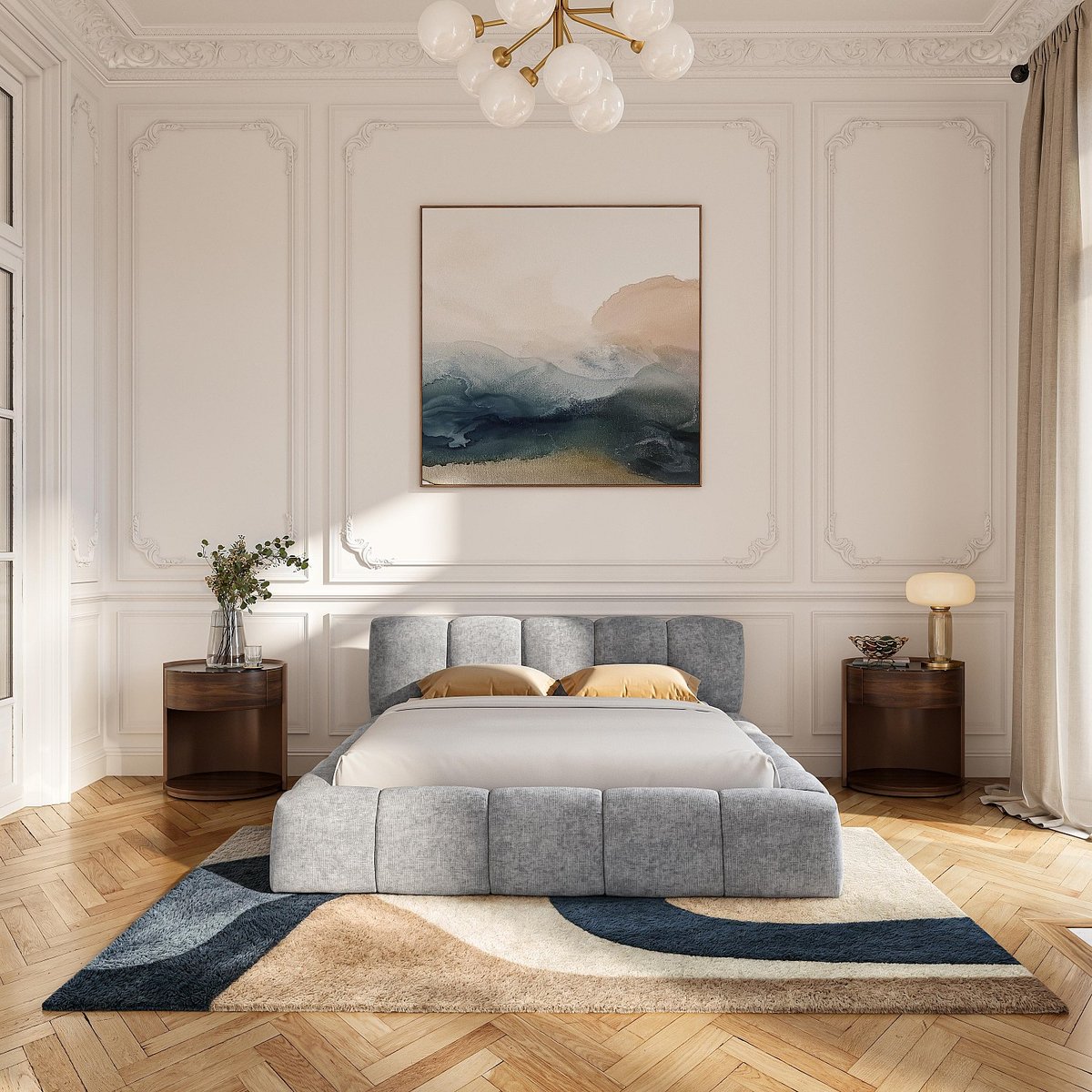 Lit coffre en tissu chenille SETANA gris, HABITAT
