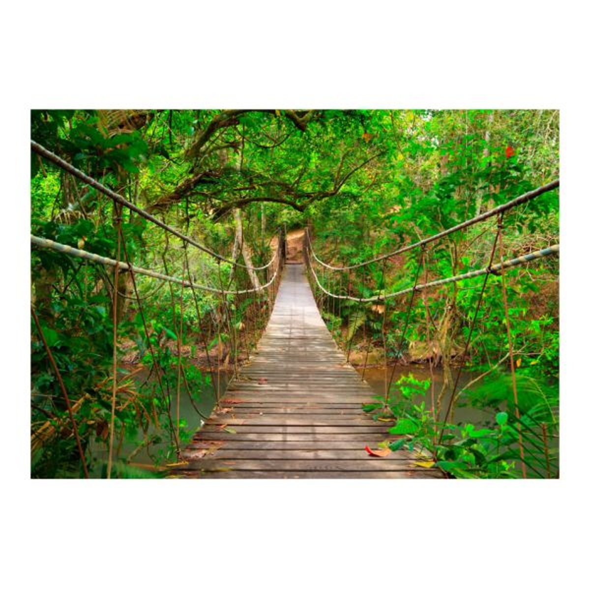 Papier peint intissé panoramique Paysage Bridge amid greenery beige, EDEN