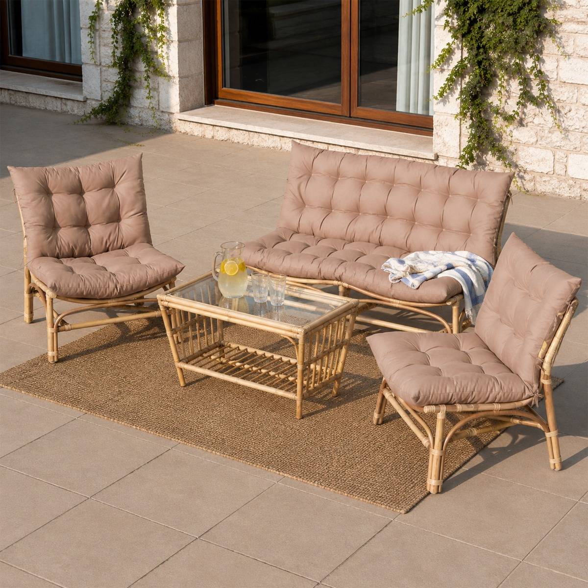 Salon de jardin en rotin et tissu RATTAN bois foncé, MADE IN MEUBLES 