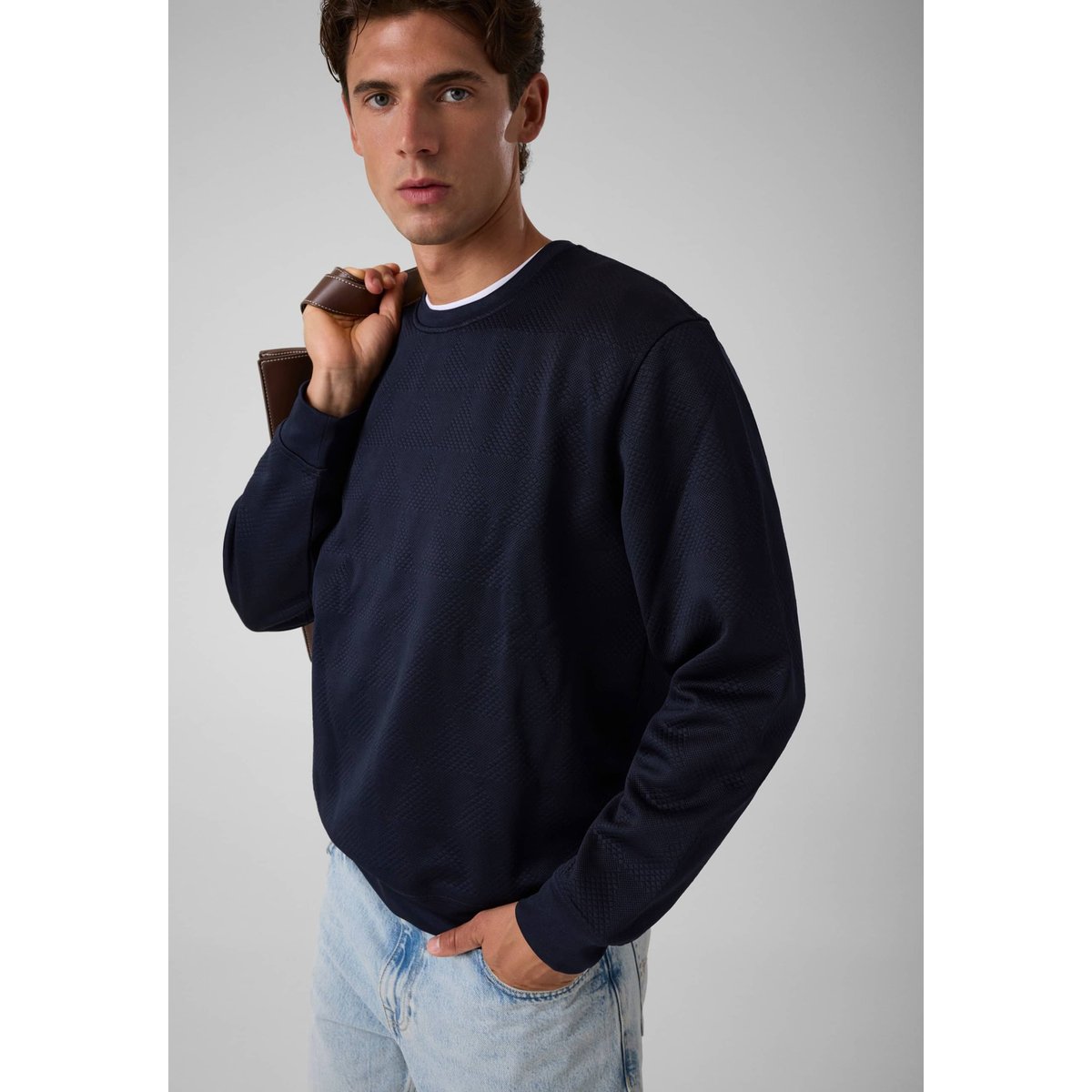 Sweat-Shirt En Mélange De Coton bleu foncé, GUESS