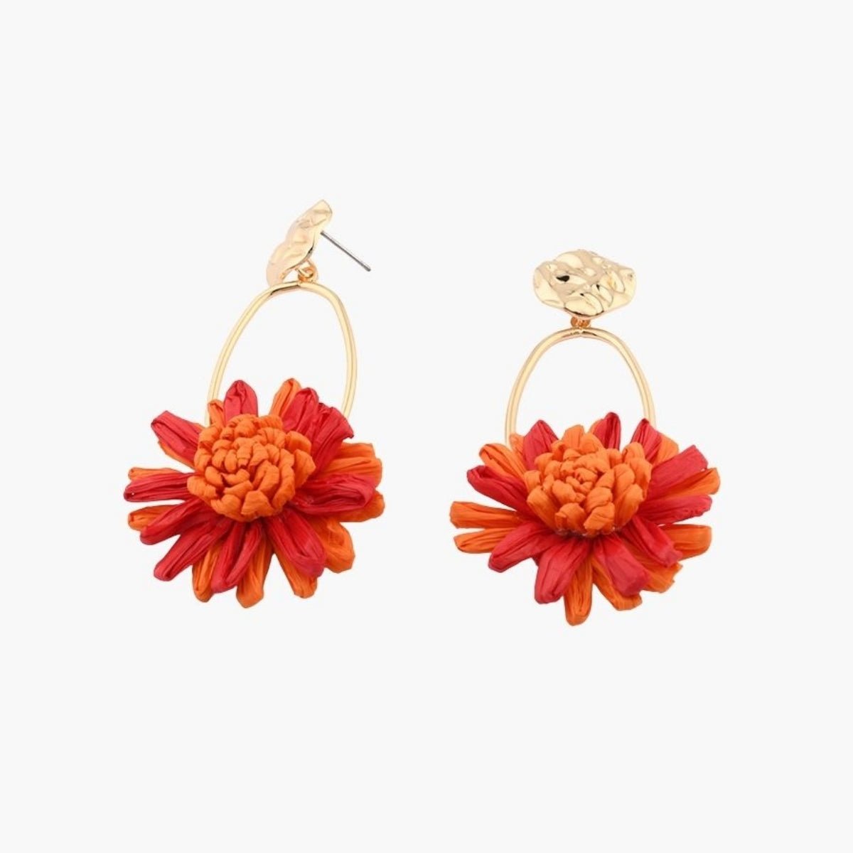 Boucles d'oreilles fleur en raphia rouge et orange orange, BALABOOSTE