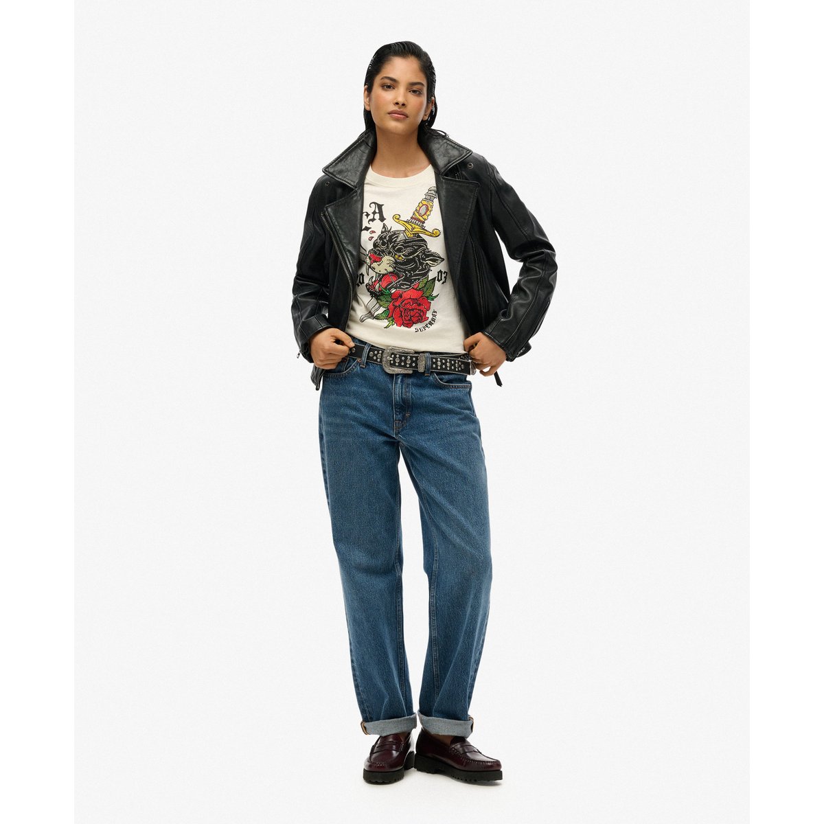 T-shirt Neo Trad Tattoo Coupe Décontractée blanc cassé flammé, SUPERDRY