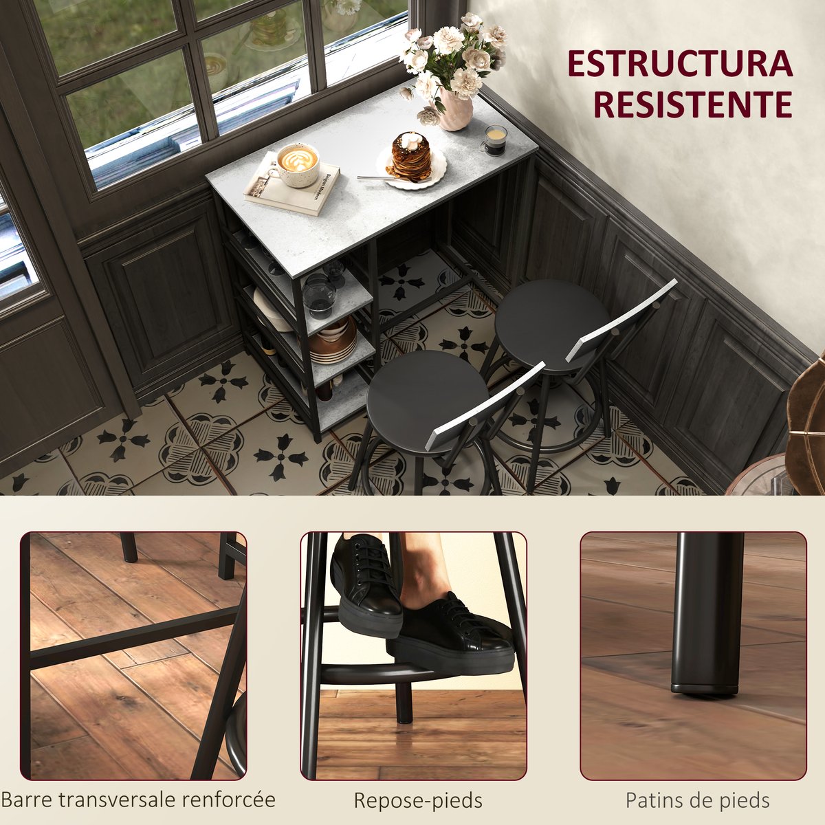 Ensemble de table de bar MDF Gris clair gris clair, noir, HOMCOM