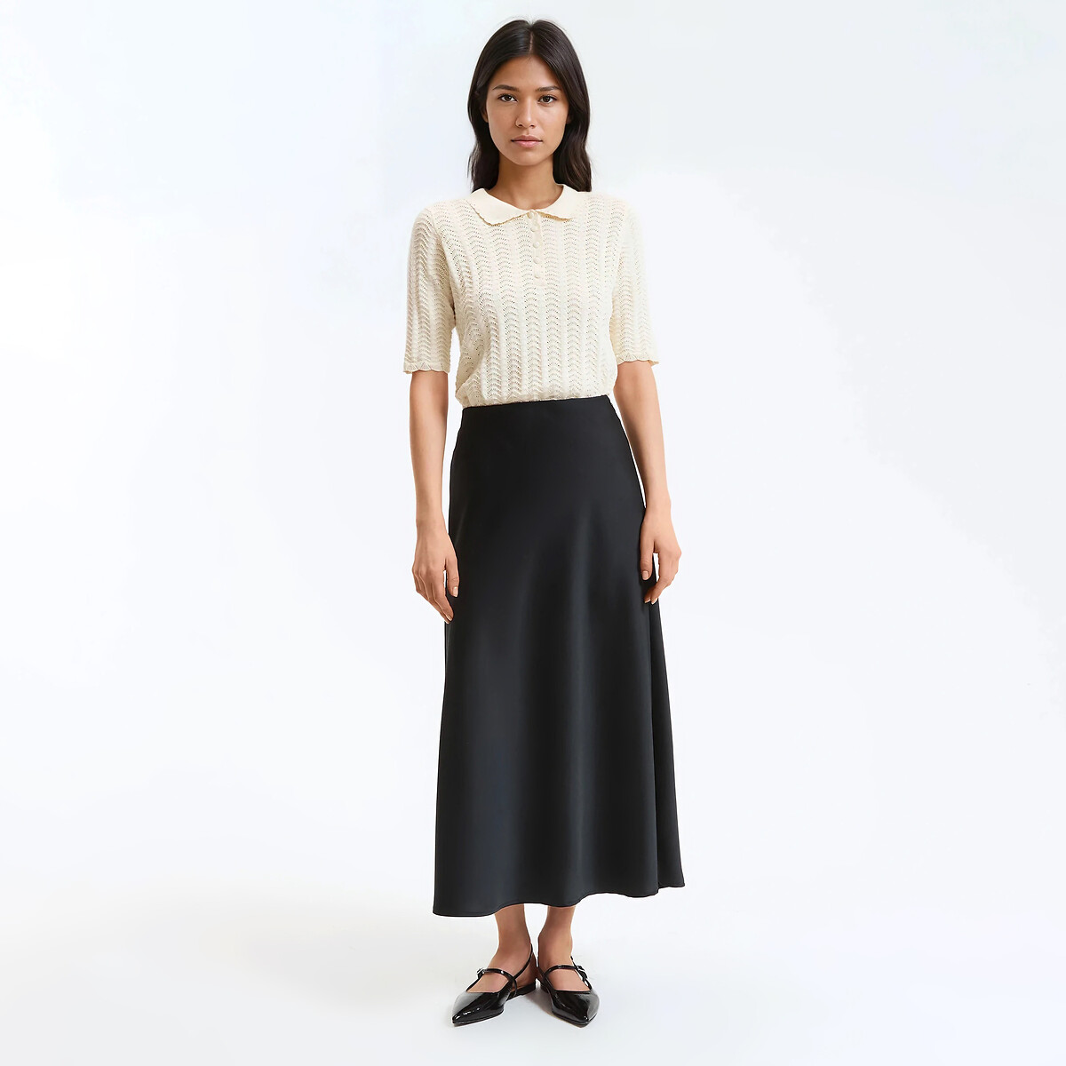 Jupe évasée longue en satin mat, Signature MARION noir, LA REDOUTE COLLECTIONS