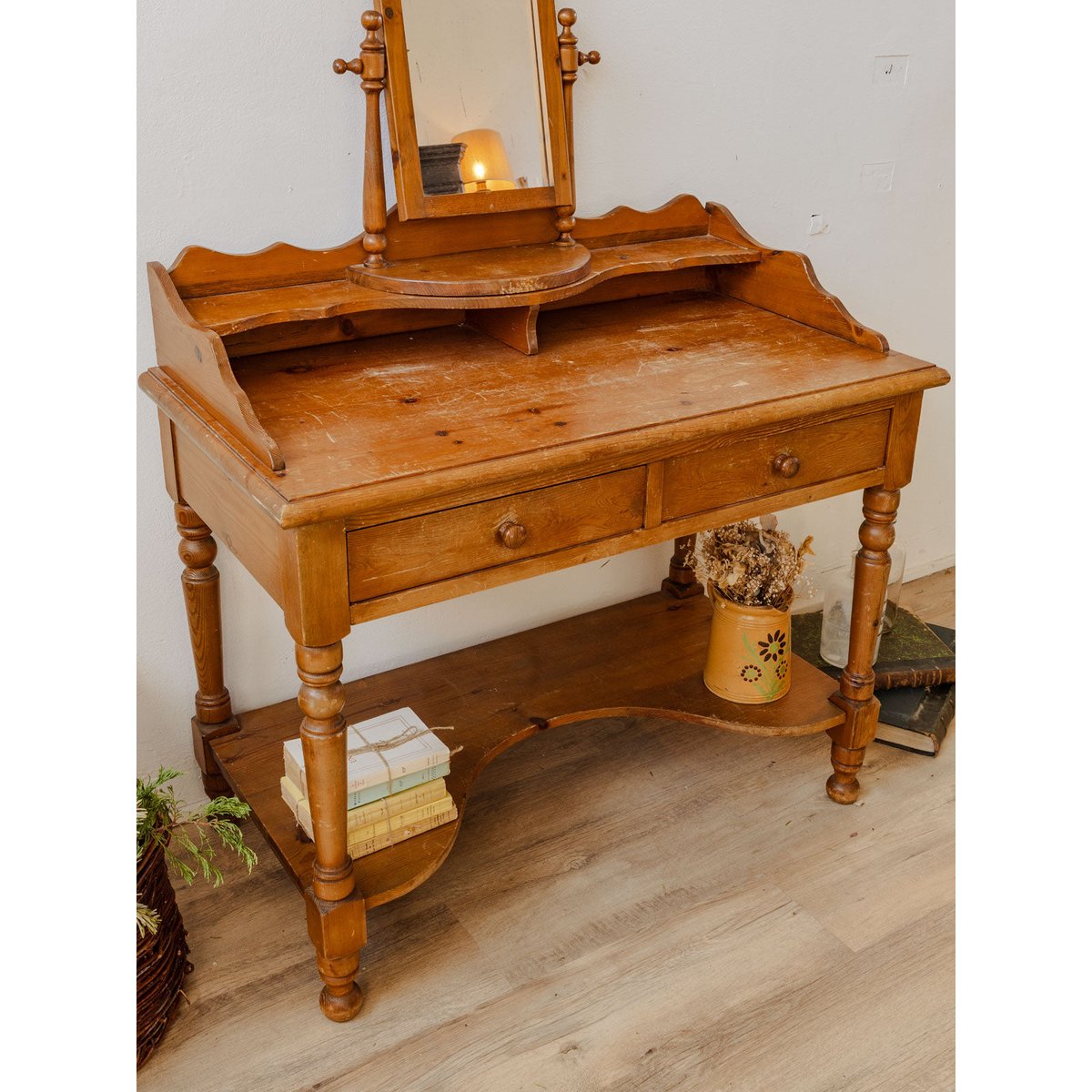 Coiffeuse vintage en bois clair Louise N°259 - Bon état bois clair, DEBONGOUT