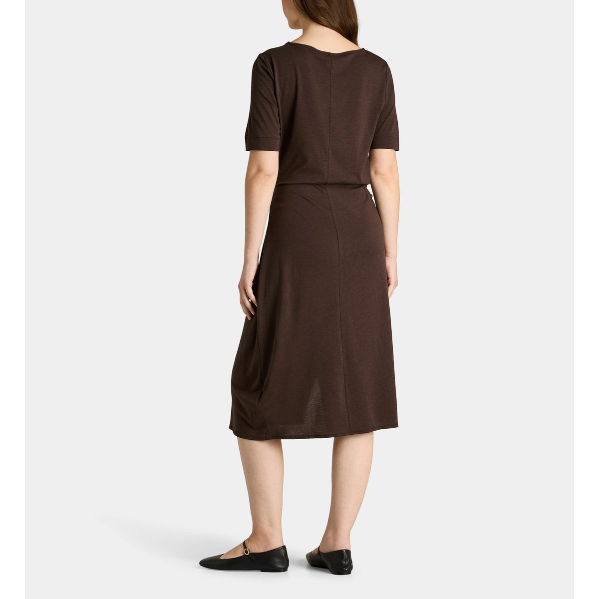 Robe portefeuille midi drapée calypso en jersey marron chocolat, GALERIES LAFAYETTE