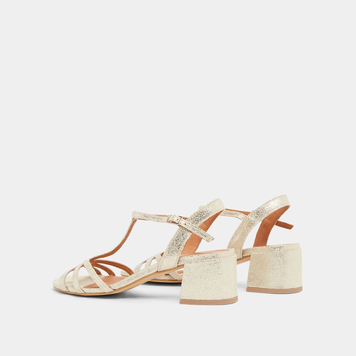 Adelia Leather T-Bar Sandals, Made in Europe gold-coloured, JONAK