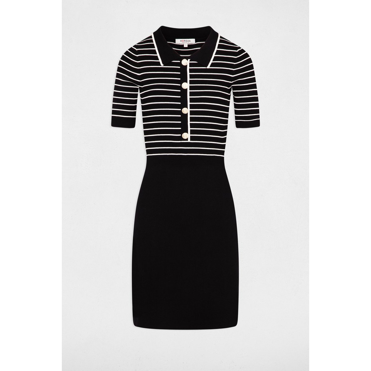 Robe tricot courte rayée noir, MORGAN