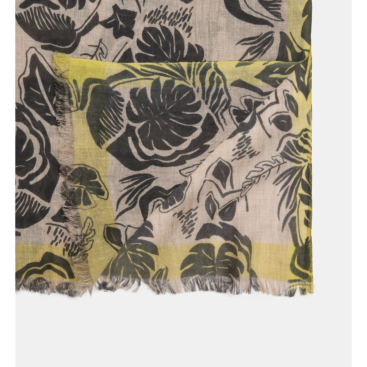Chèche ariel motif floral en coton mélangé jaune, GALERIES LAFAYETTE