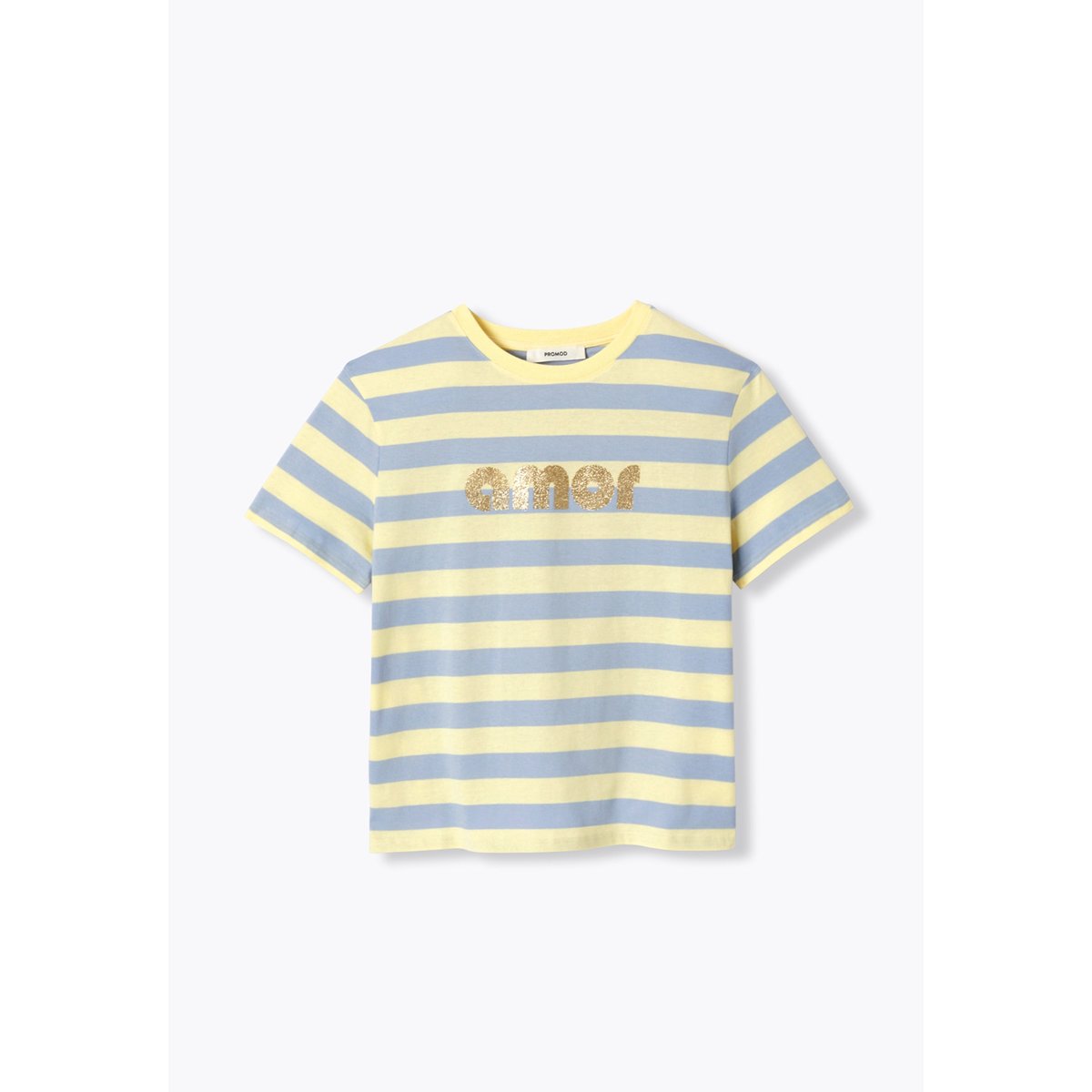 T-shirt rayé à message amor rayé jaune, PROMOD