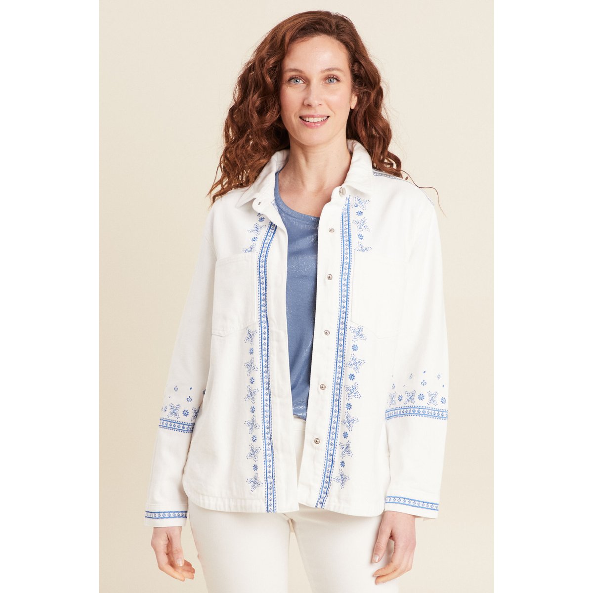 Surchemise brodée en jean blanc, BREAL