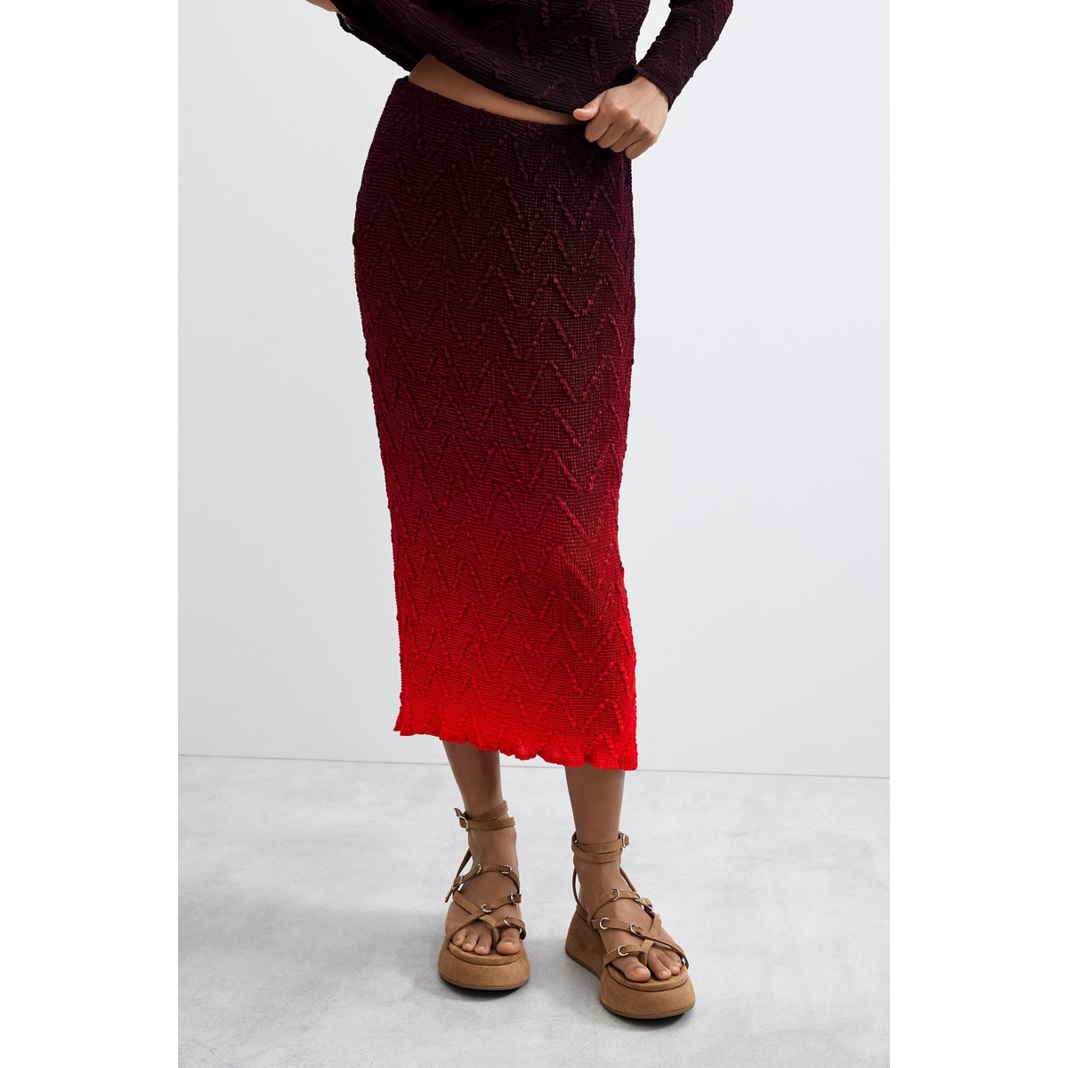 Jupe midi dégradée rouge, DESIGUAL