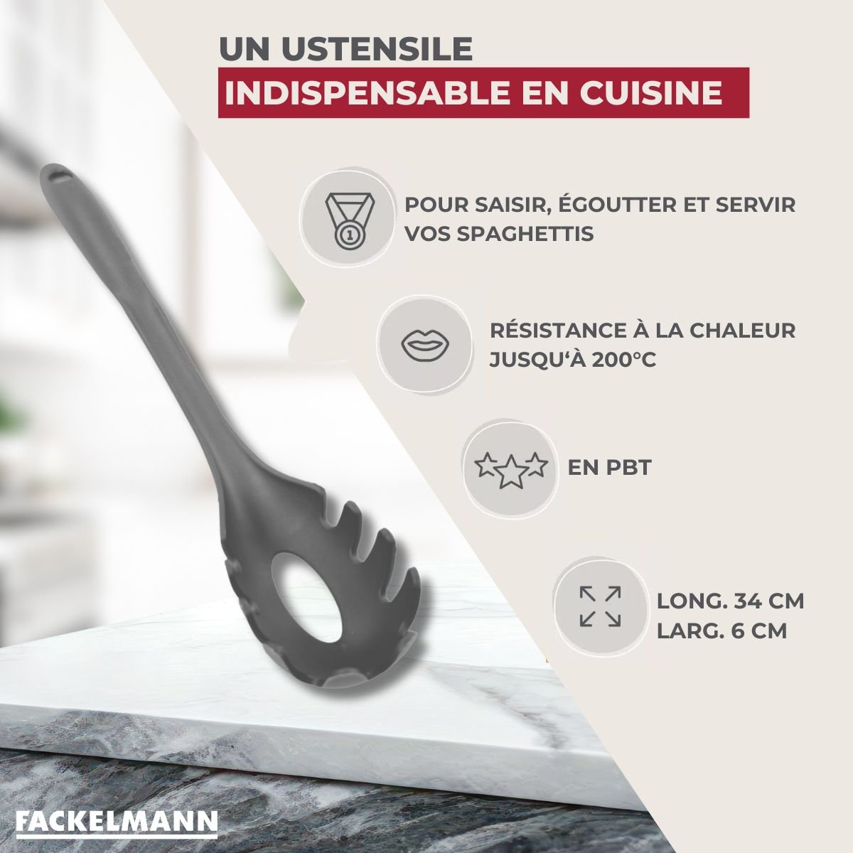 Cuillère à spaghettis CLIP gris, FACKELMANN
