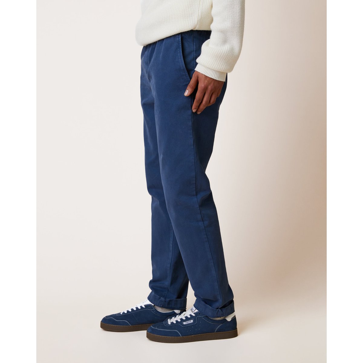 Pantalon élastique en tissu sergé bleu foncé, FAGUO
