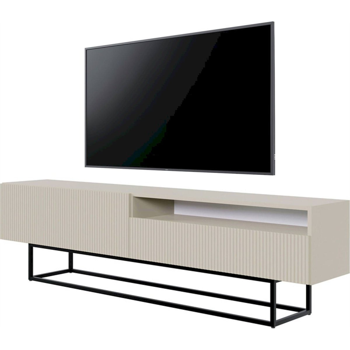 Meuble tv rainuré VELDIO avec niche noir, RECOLLECTION