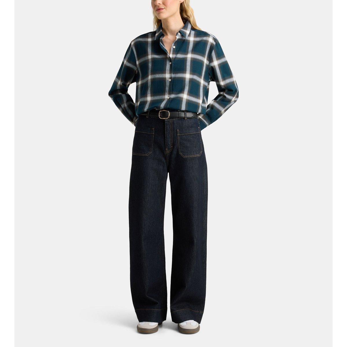 Chemise droite alma fla carreaux coton bleu marine, GALERIES LAFAYETTE