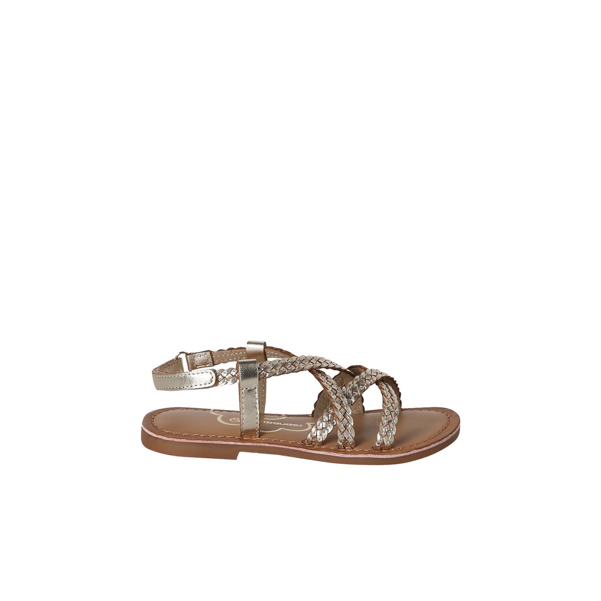 Sandales cuir tresses or, VERTBAUDET
