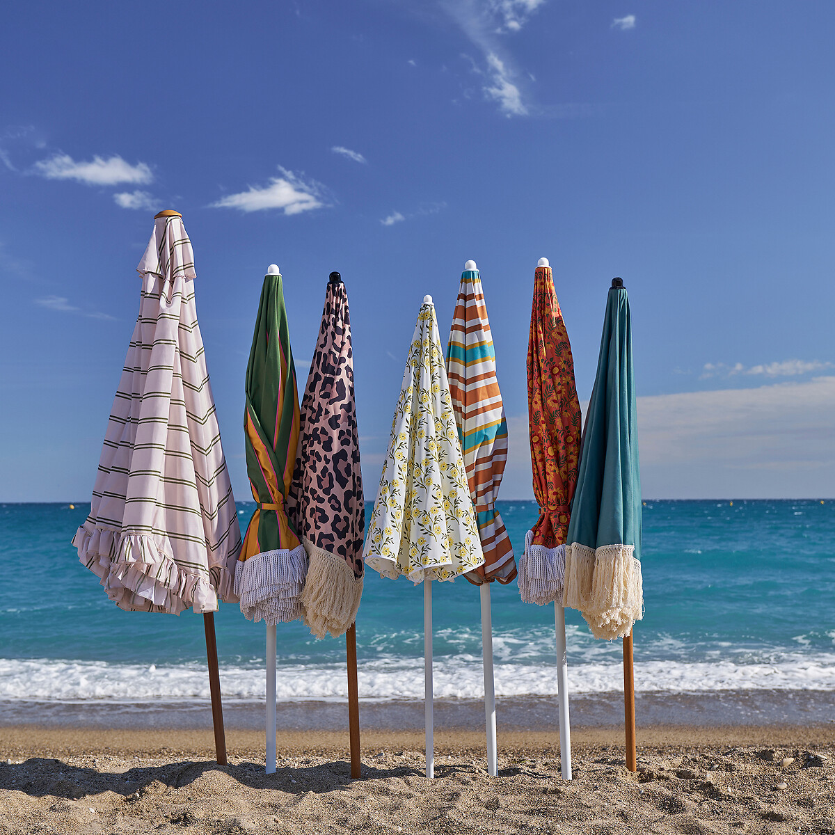 Parasol met franjes, stof met streeppatroon, VALERIA gestreept, LA REDOUTE INTERIEURS