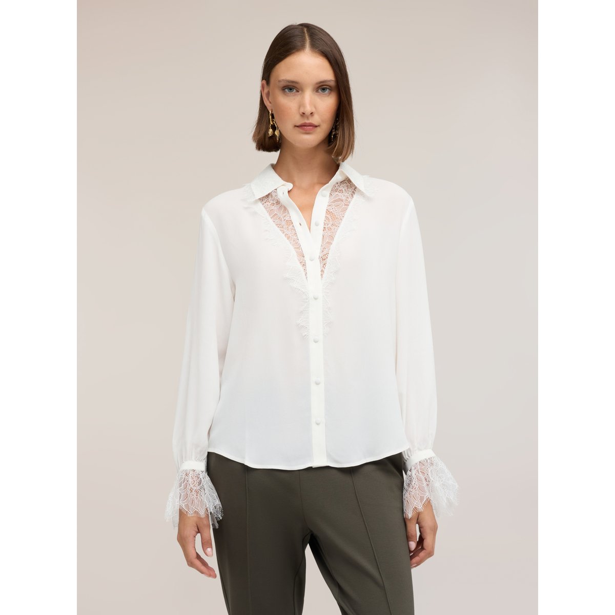 Chemise avec inserts en dentelle blanc, MOTIVI