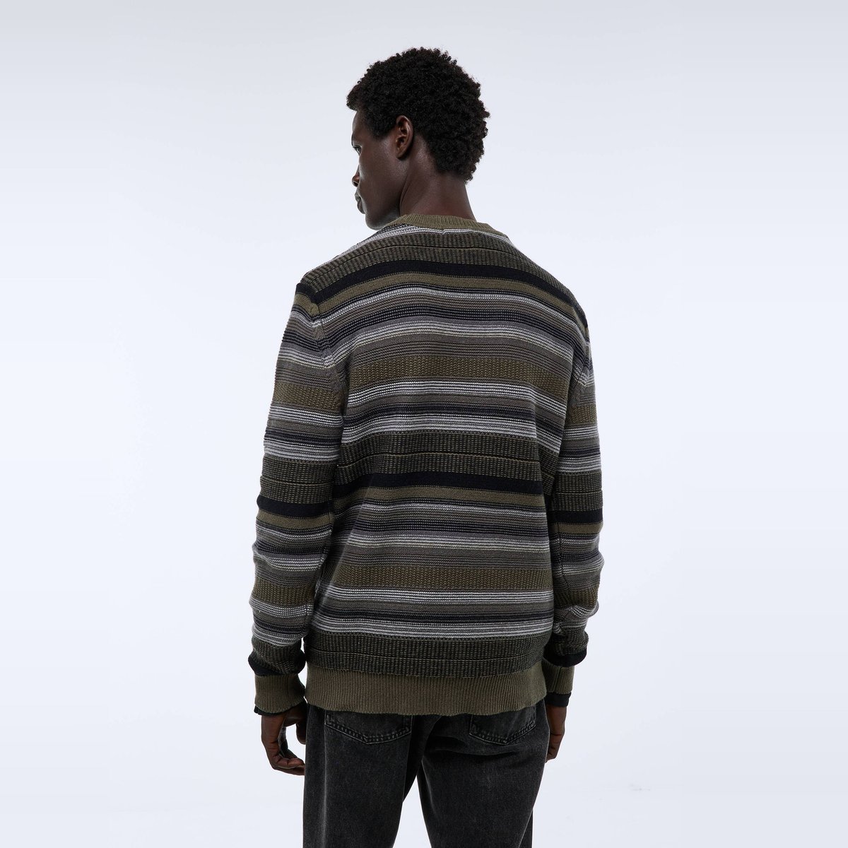 Pull rayé en laine mélangée militaire, MONOPRIX