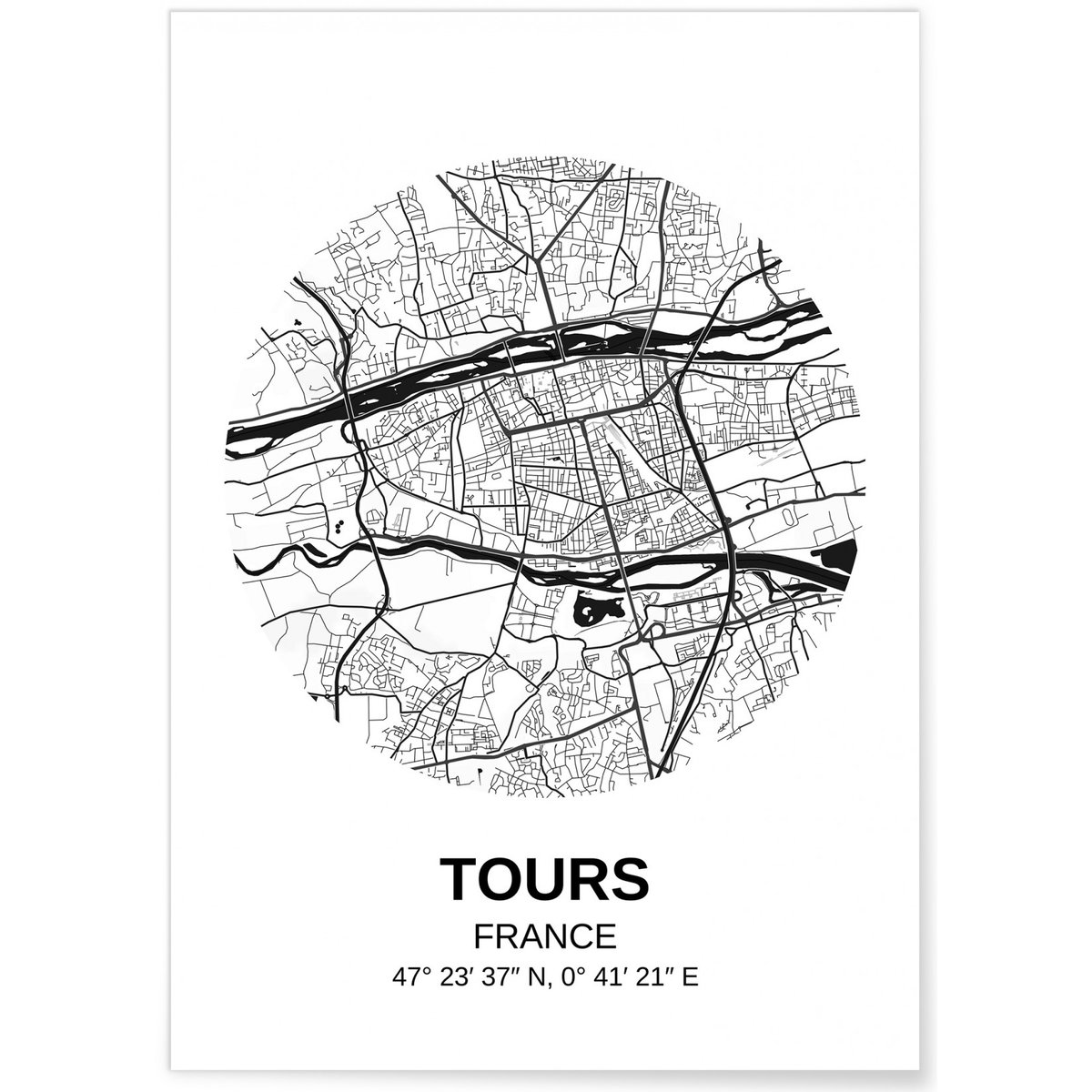 Affiche Carte Tours blanc, L'AFFICHERIE