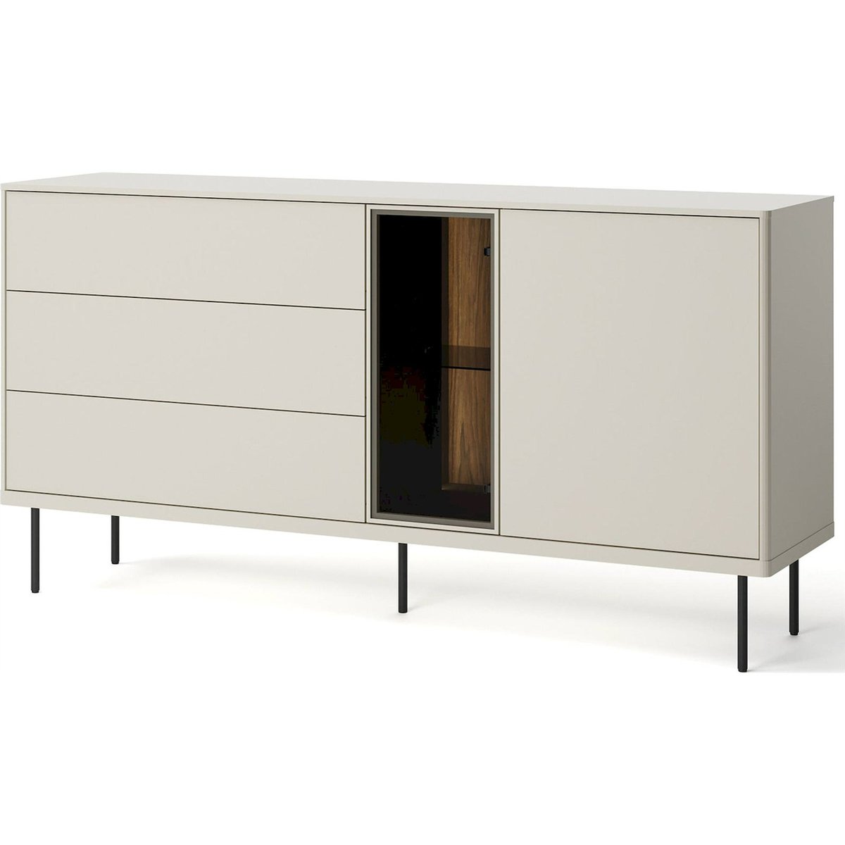 Buffet vitrine 2 portes 3 tiroirs EPIRO beige grisé et chêne foncé, RECOLLECTION