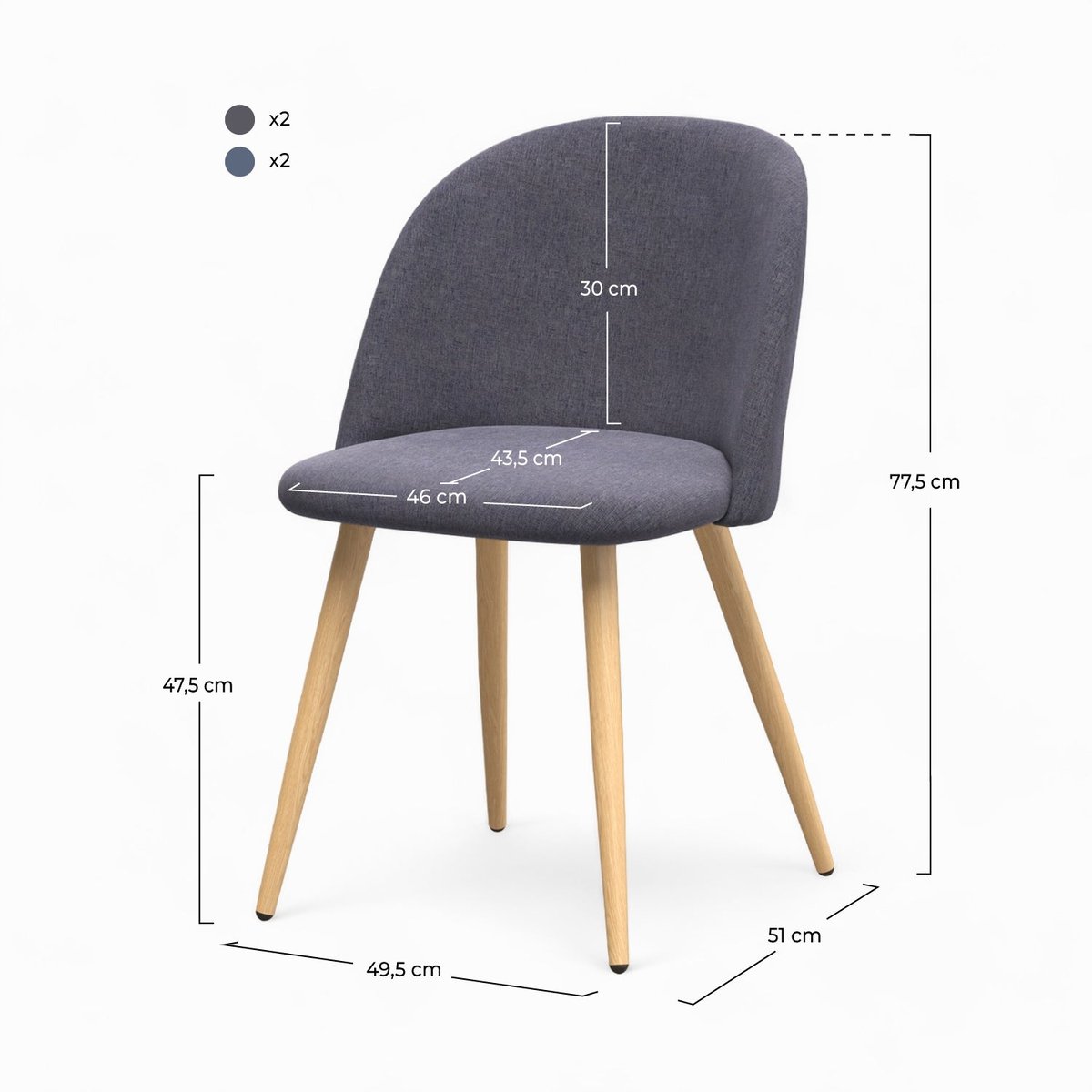 Pack 4 chaises en tissu - COZY gris foncé et gris clair, MAISON PAVANE