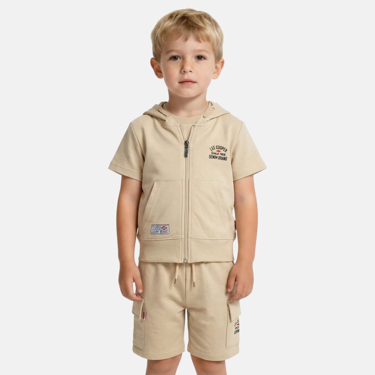 Ensemble polo zippé manches courtes et short MATCHY beige, LEE COOPER