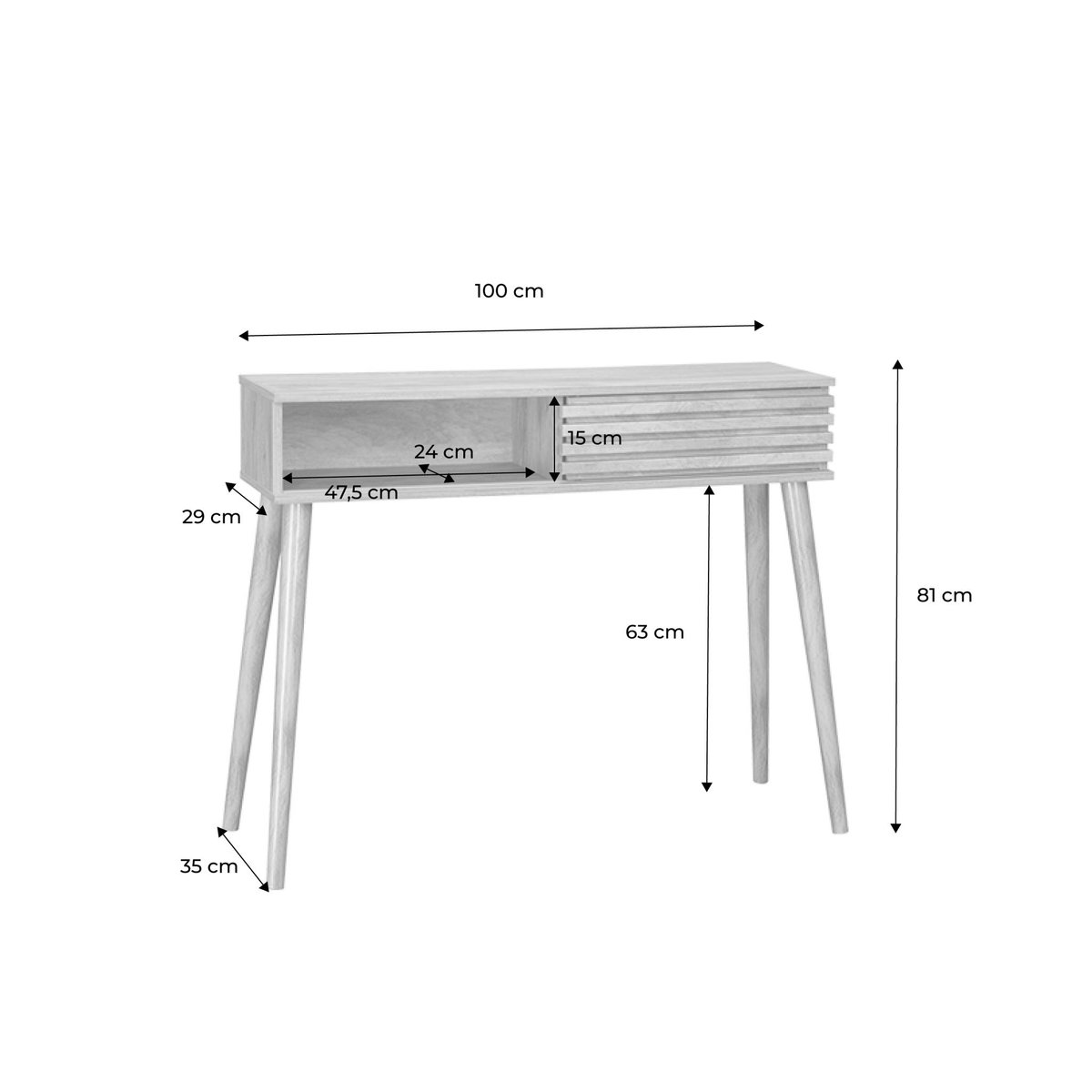 Console scandinave décor bois avec porte coulissante rainurée MADERE naturel, SWEEEK