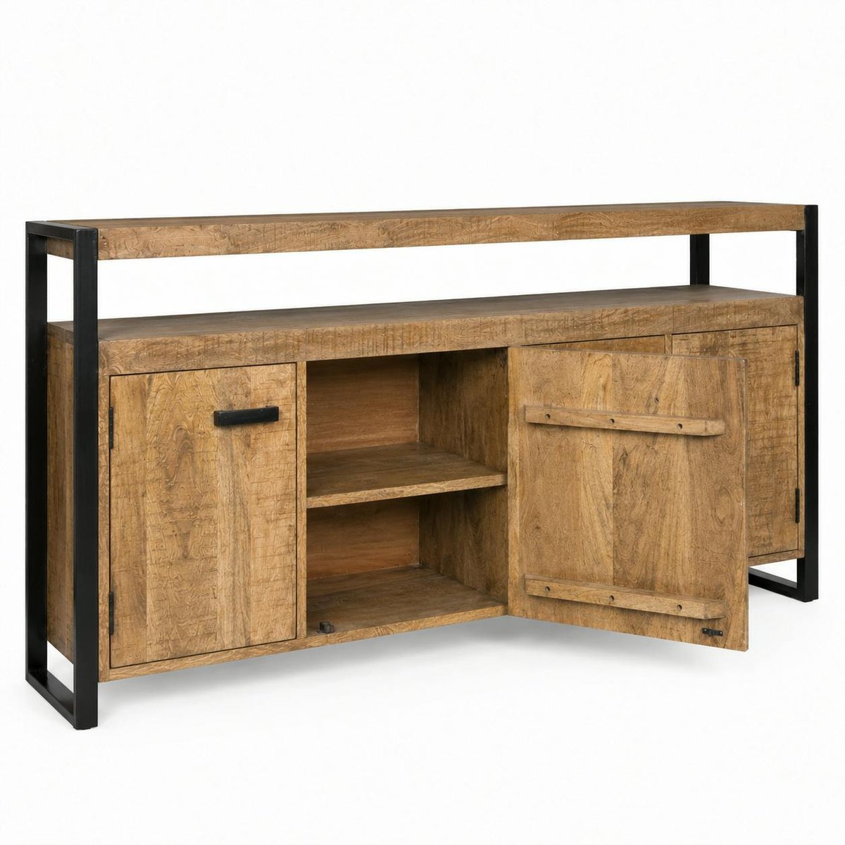 Buffet bois métal 3 portes double plateau KARGO bois naturel, PIER IMPORT
