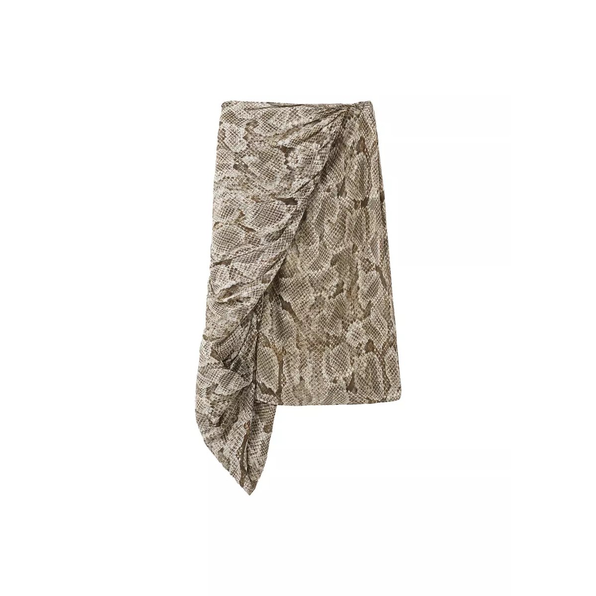 Jupe midi en imprimé animal kaki, MANGO